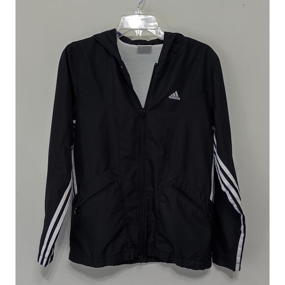 adidas Other - Adidas Mens 3 stripe hoodie track jacket sz S Run black windbreaker full zip